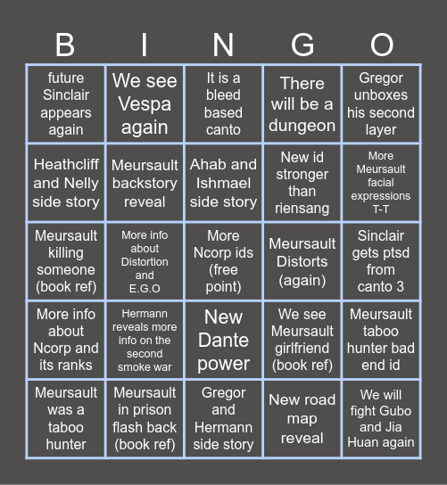Canto 10 Bingo Card