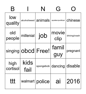 instagram Bingo Card