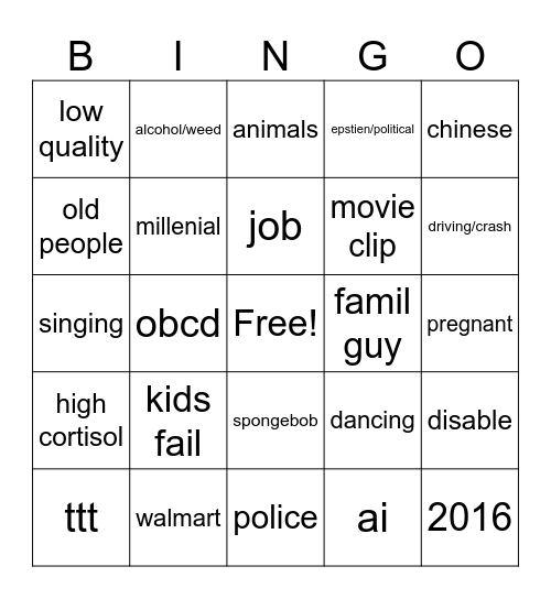 instagram Bingo Card