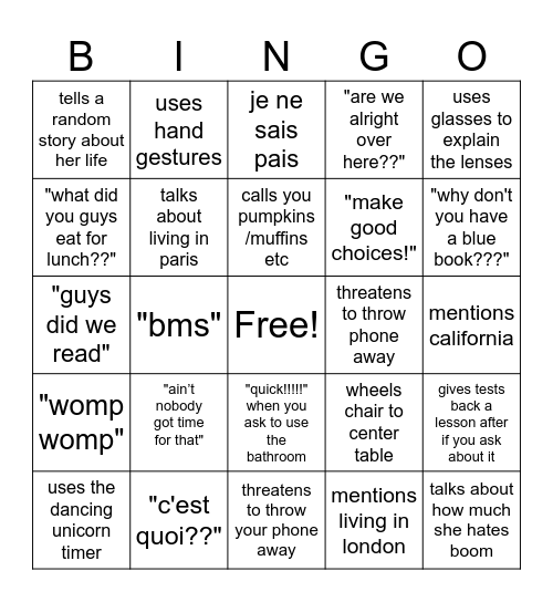 ms lund bingo Card