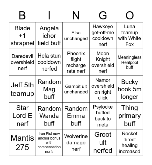 S7 patch notes Bingo Card