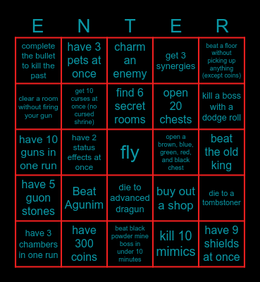 Enter the Gungeon Bingo Card