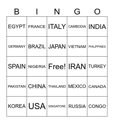 AROUND THE WORLD Bingo Card
