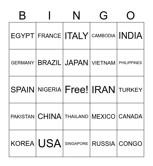 AROUND THE WORLD Bingo Card