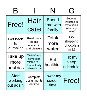 Goal Card For Desired life Bingo Card