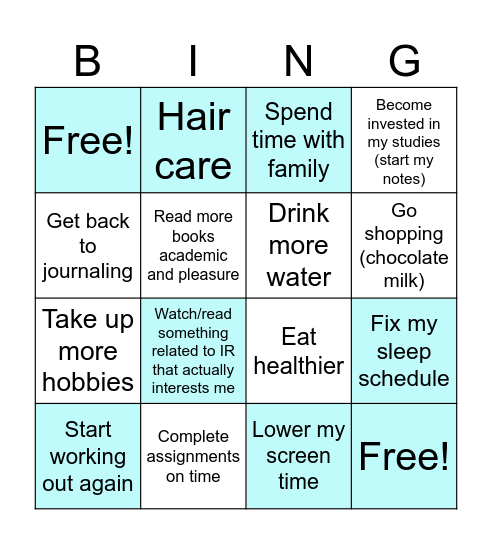Goal Card For Desired life Bingo Card