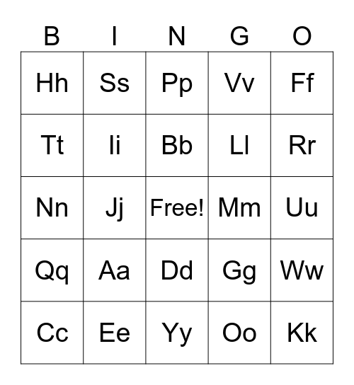 Letters and Sounds Bingo Card
