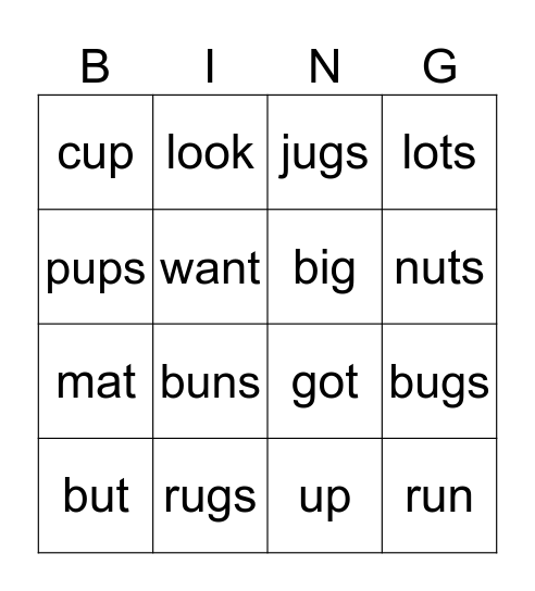 Nut, Bugs, and Rugs Bingo Card
