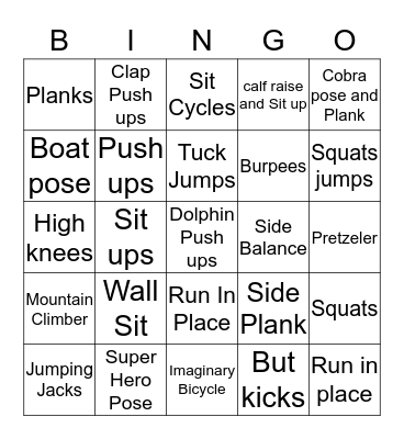Fitness Bingo Card