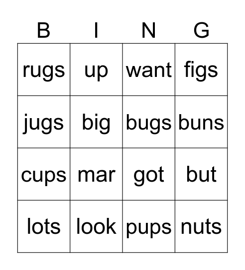 Nut, Bugs, and Rugs Bingo Card
