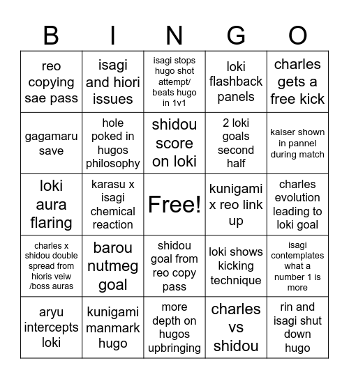 france game 2nd half blue lock u20 Bingo Card