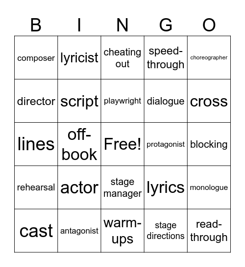 Theater Vocabulary Bingo Card