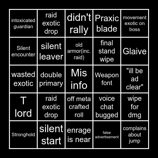 destiny lfg Bingo Card