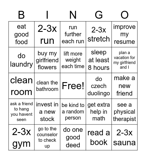 Max's Bingo card Bingo Card