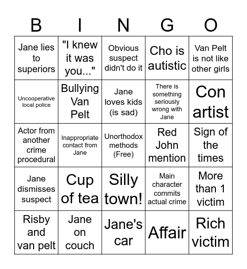 The Mentalist Bingo Card