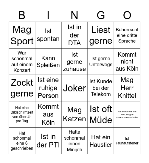 Persönlichkeits Bingo Card