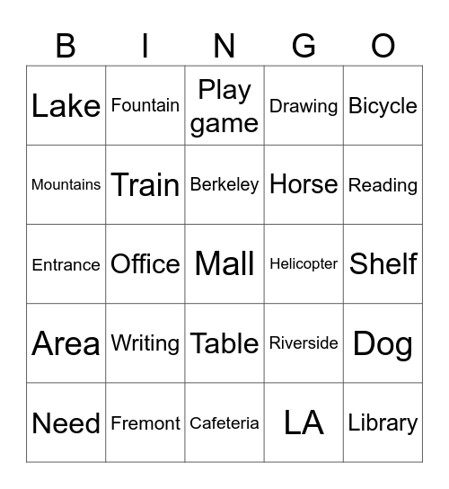 Hobbies & Locations Bingo Card