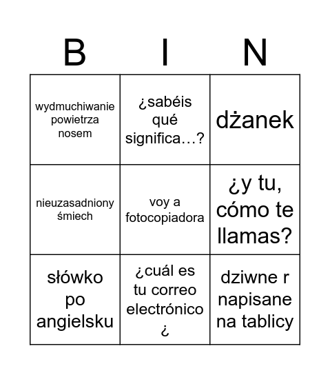 alfonsowskie bingo Card