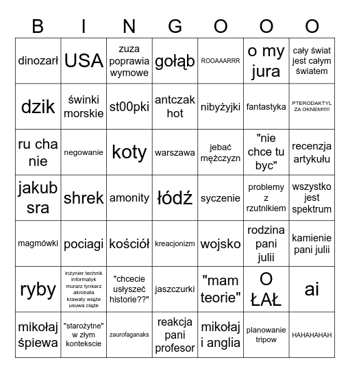 PALEOOOO Bingo Card