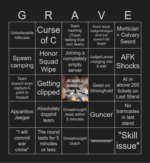Grave/Digger "Average Server" Bingo Card