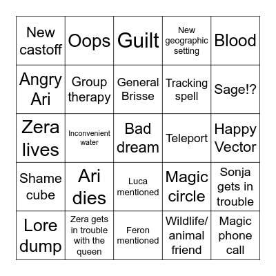 Castoff Ch. 14 Bingo Card