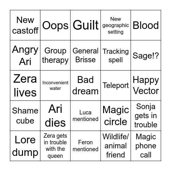 Castoff Ch. 14 Bingo Card