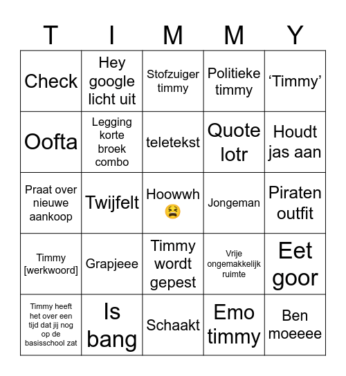 Timmy bingo Card
