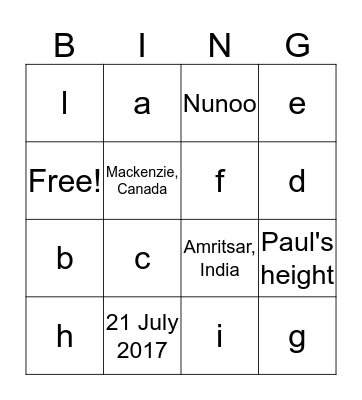 Untitled Bingo Card