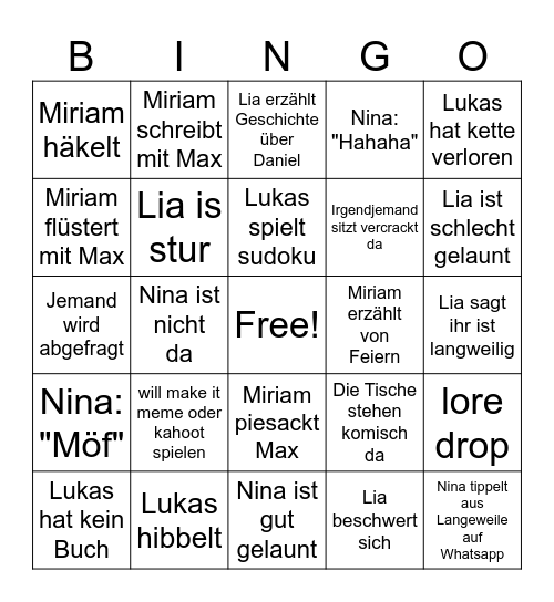 Tischgruppe Bingo Card