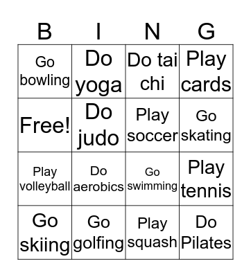 Go Play Do Bingo Card