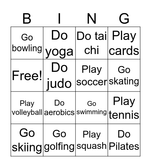 Go Play Do Bingo Card