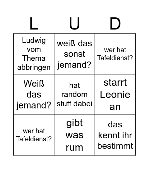 Ludwig Bingo Card