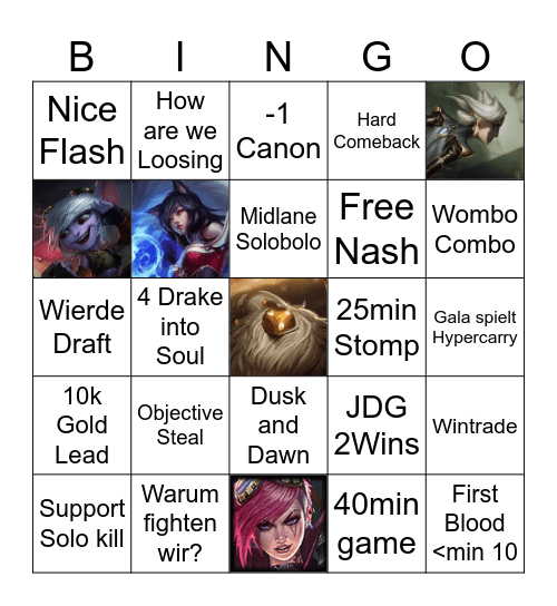JDG vs. GenG Bingo Card