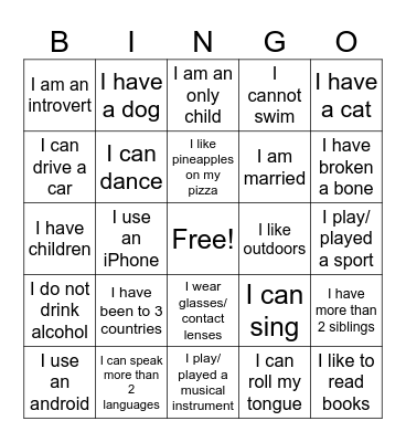 Let’s play Bingo!...(without the numbers :)) Bingo Card