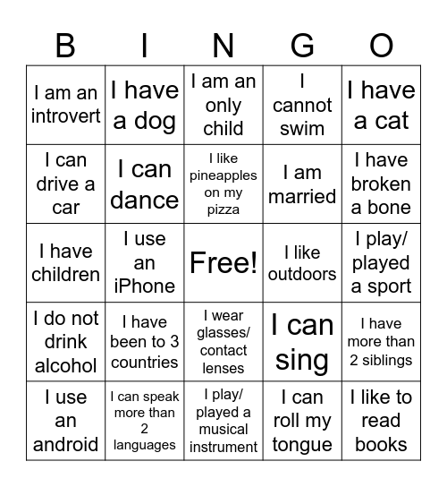 Let’s play Bingo!...(without the numbers :)) Bingo Card