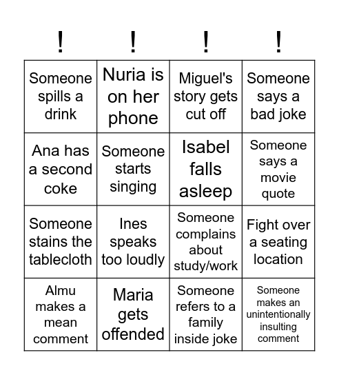 Joe Bingo Card
