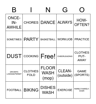UNIT 4 ENRICH VOCABULARY Bingo Card