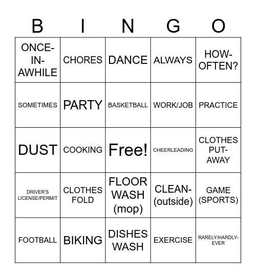 UNIT 4 ENRICH VOCABULARY Bingo Card