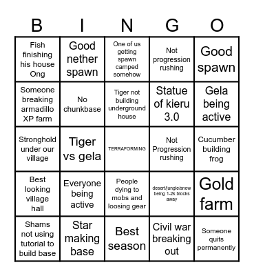 Minecraft season 3 Bingo Card