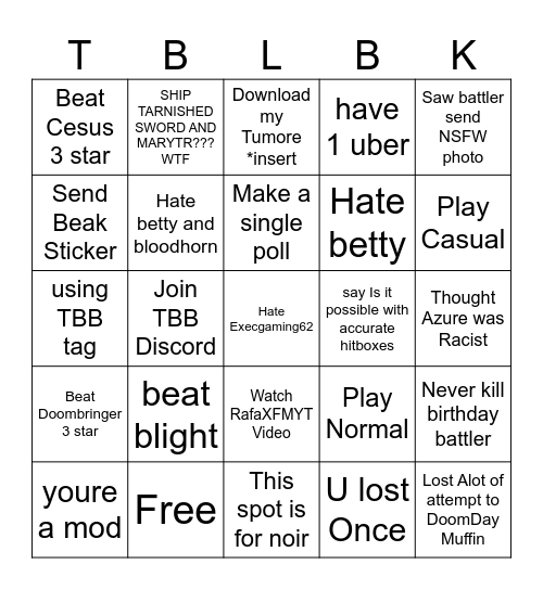 Tbb and RafaXFMYT bingo Card