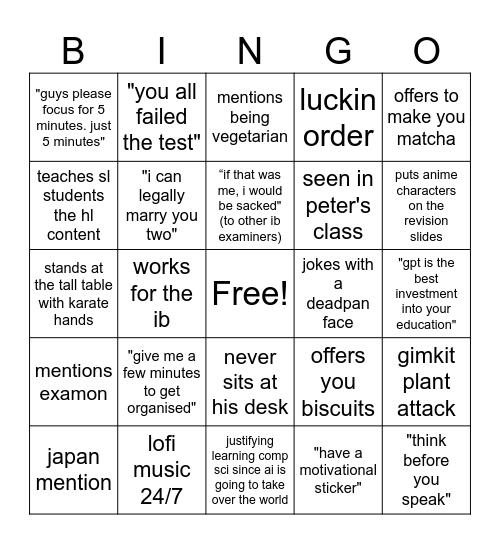 ken Bingo Card