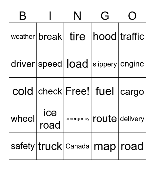 ICE ROADS BINGO Card