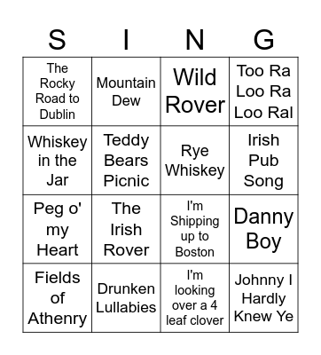 Irish Singo Bingo Card