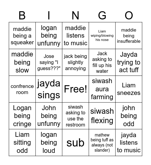 2nd period bingo Card