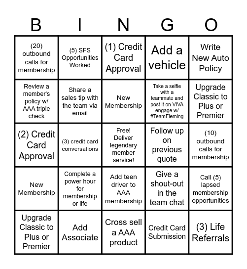 AAA Bingo - Team Fleming Bingo Card