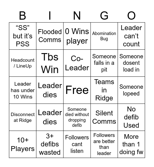 TBS Bingo Card