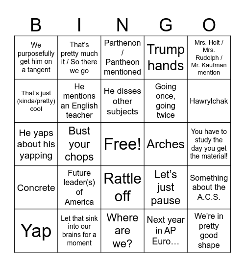 Mr Renaud Bingo Card