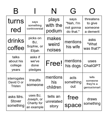 Bible Class Bingo Card