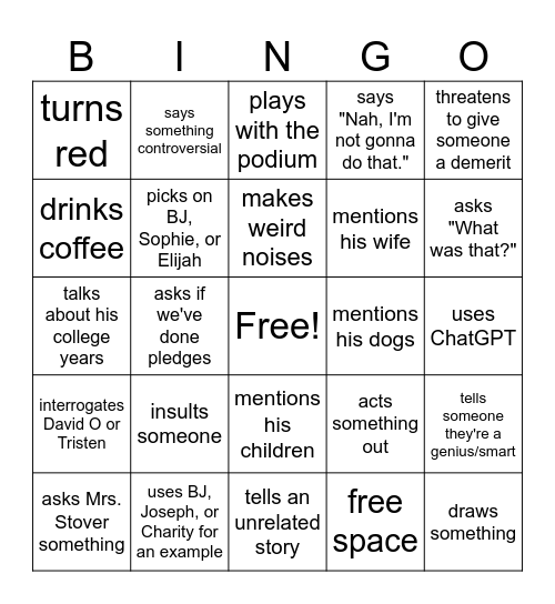 Bible Class Bingo Card