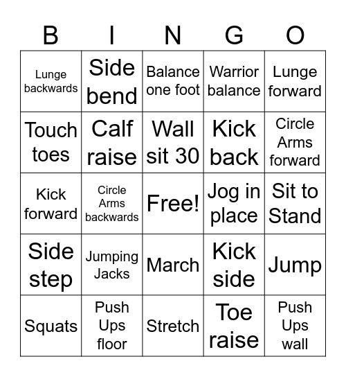 PE Bingo Card